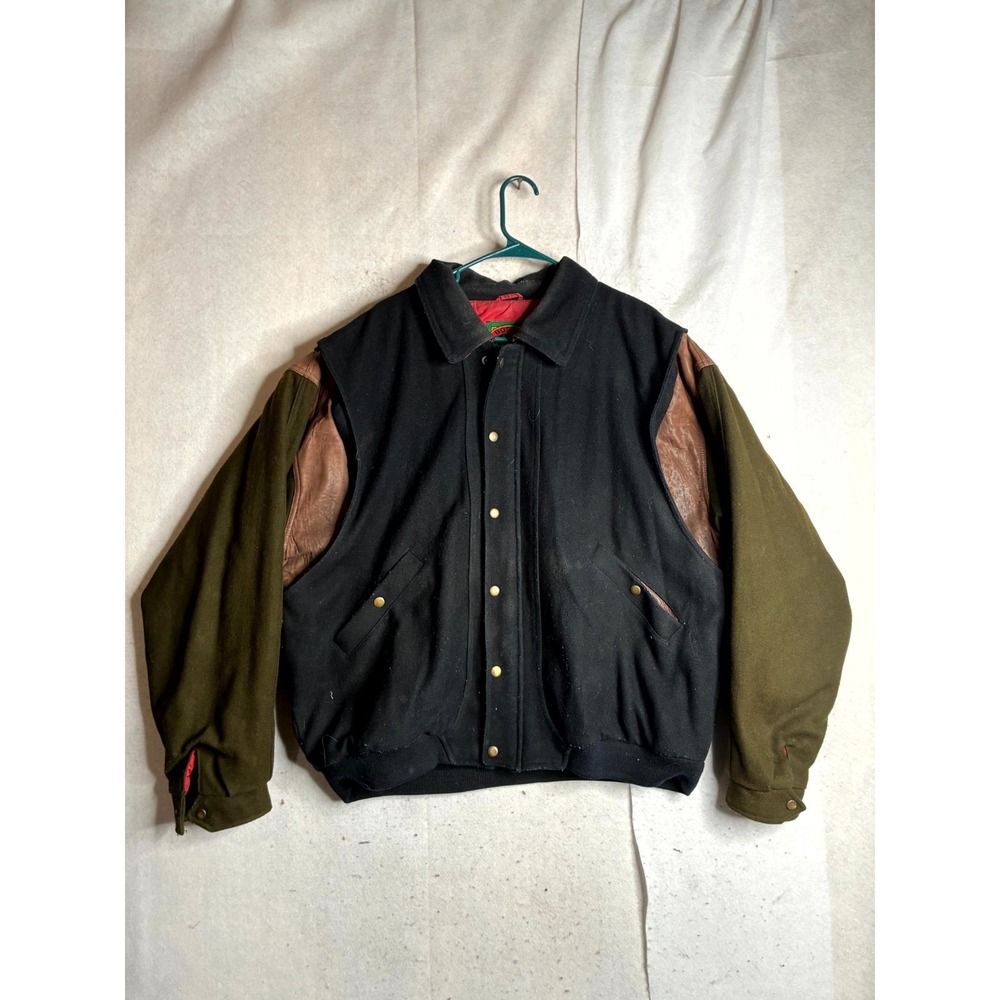 Vintage Boston Traders Jacket Mens 2X Black Green Wool Outerwear Retro Full Zip